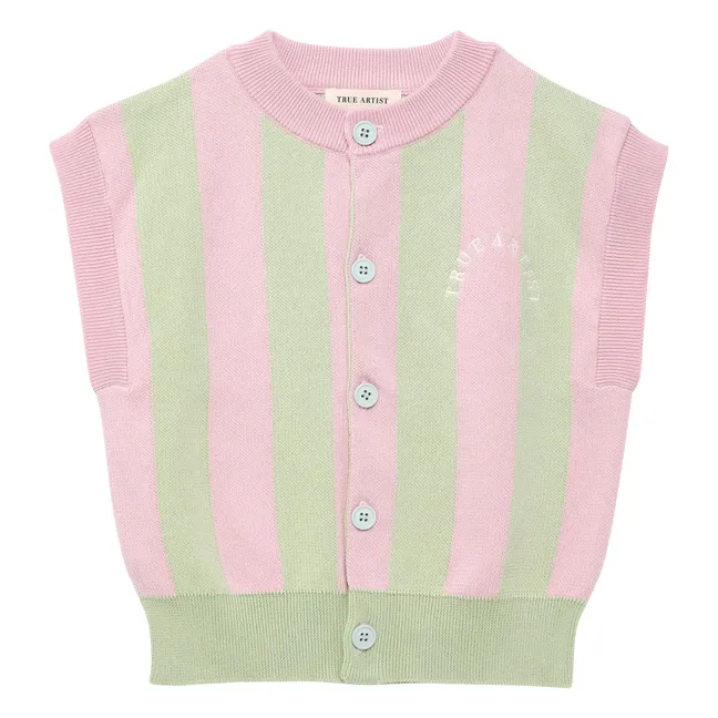 Gilet Sans Manches Rayé Coton Bio | Rose pâle