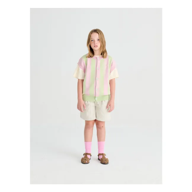 Gilet Sans Manches Rayé Coton Bio | Rose pâle