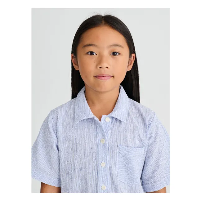 Robe N°16 Rayée Seersucker | Bleu