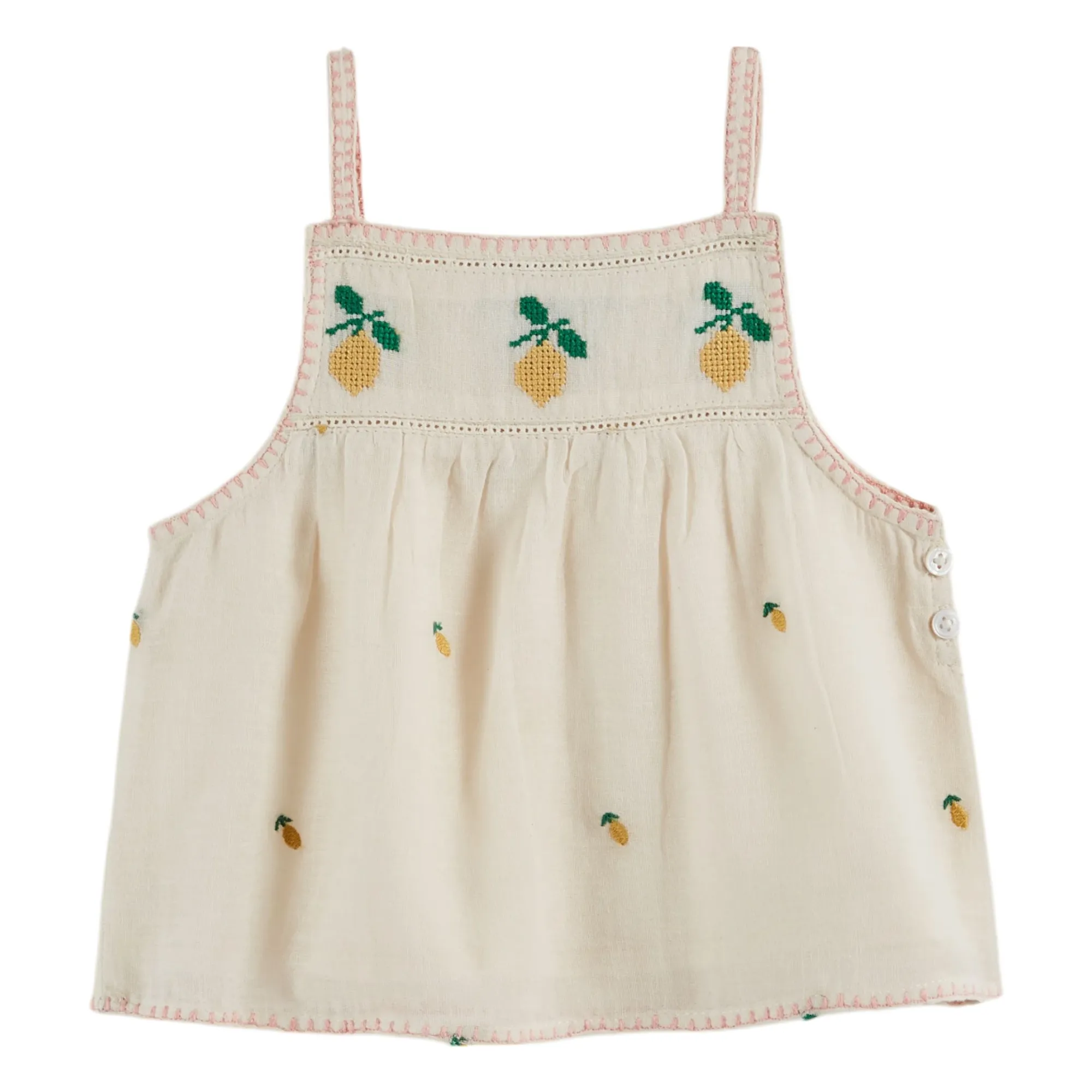 Emile Et Ida Cream Embroidered Lemon Top