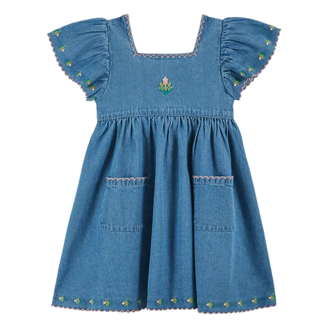 Vestido vaquero bordado | Azul