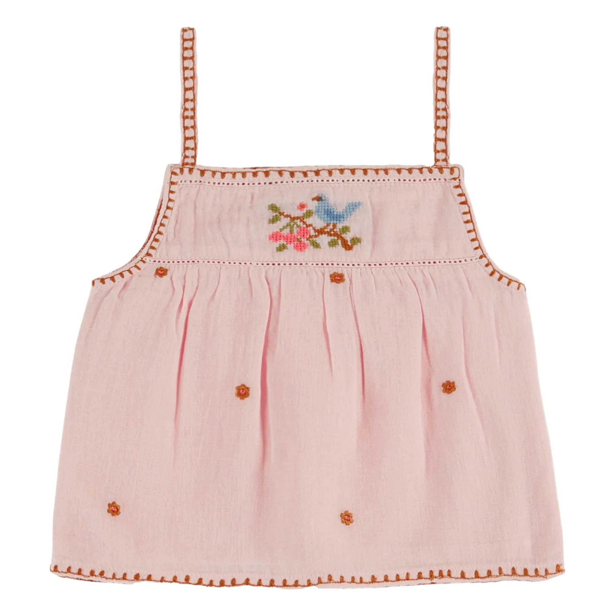 Emile Et Ida Pale Pink Floral Embroidered Top