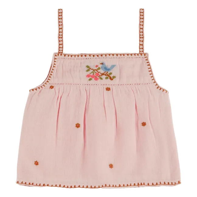 Top Brodé Fleuri | Rose pâle
