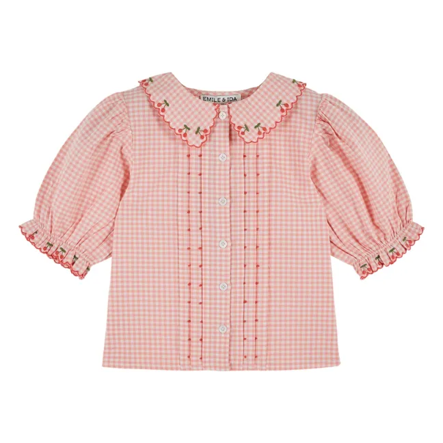 Blouse Brodée Vichy Coton Bio | Rose