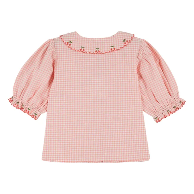 Gingham Embroidered Blouse Organic Cotton | Pink