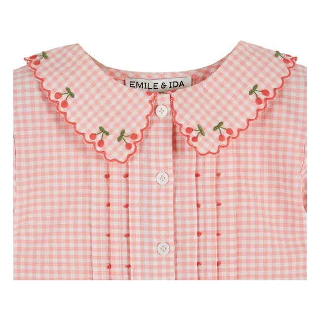 Gingham Embroidered Blouse Organic Cotton | Pink
