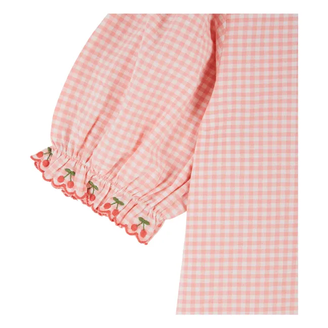 Gingham Embroidered Blouse Organic Cotton | Pink
