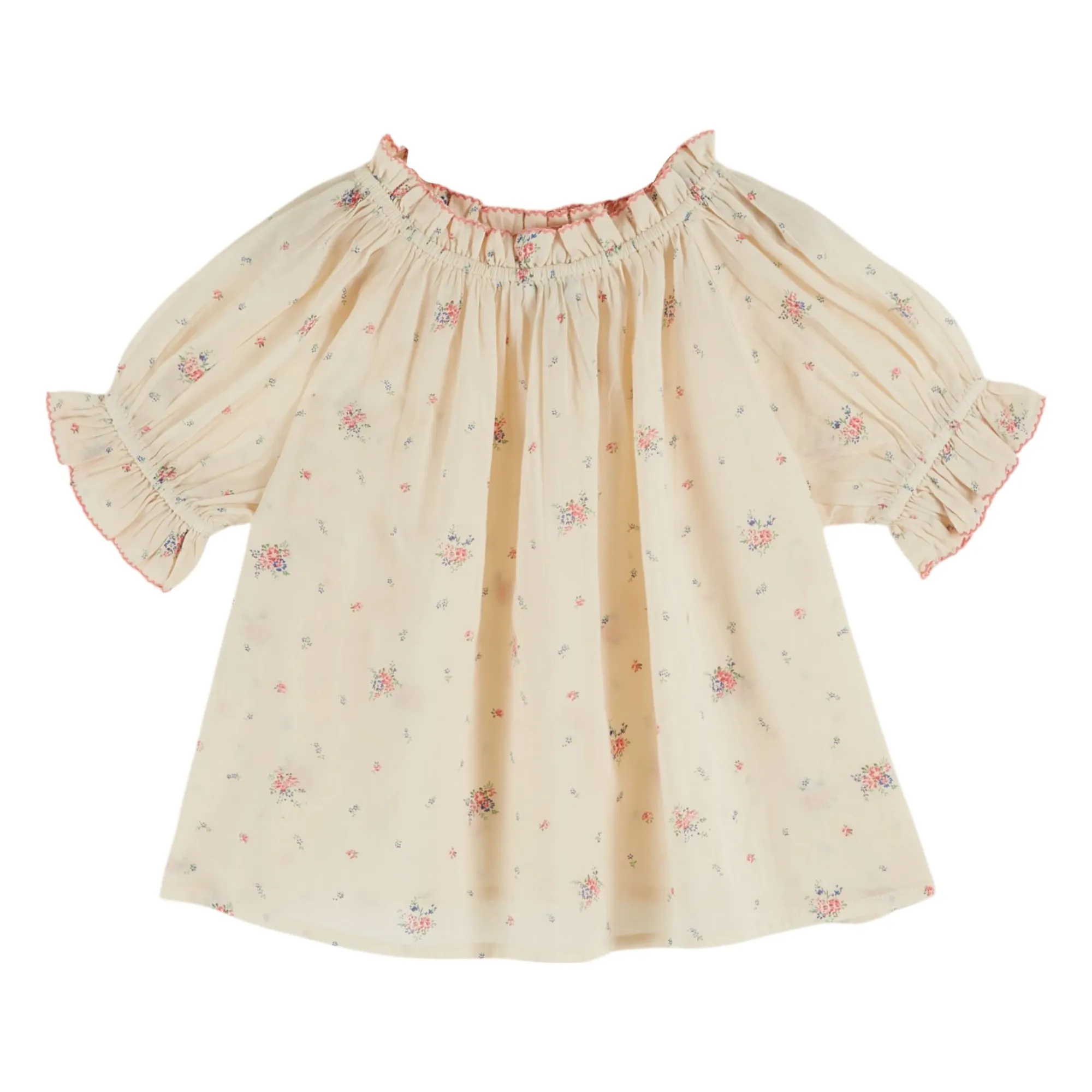 Emile Et Ida Cream Blouse Bouffante Fleurie Coton Bio