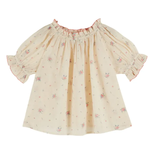 Blouse Bouffante Fleurie Coton Bio | Crème