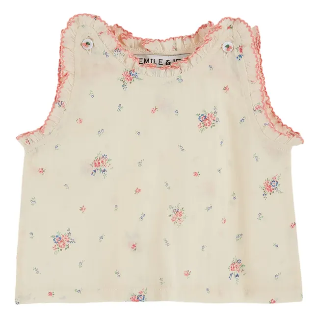 Top de flores de algodón ecológico | Crema