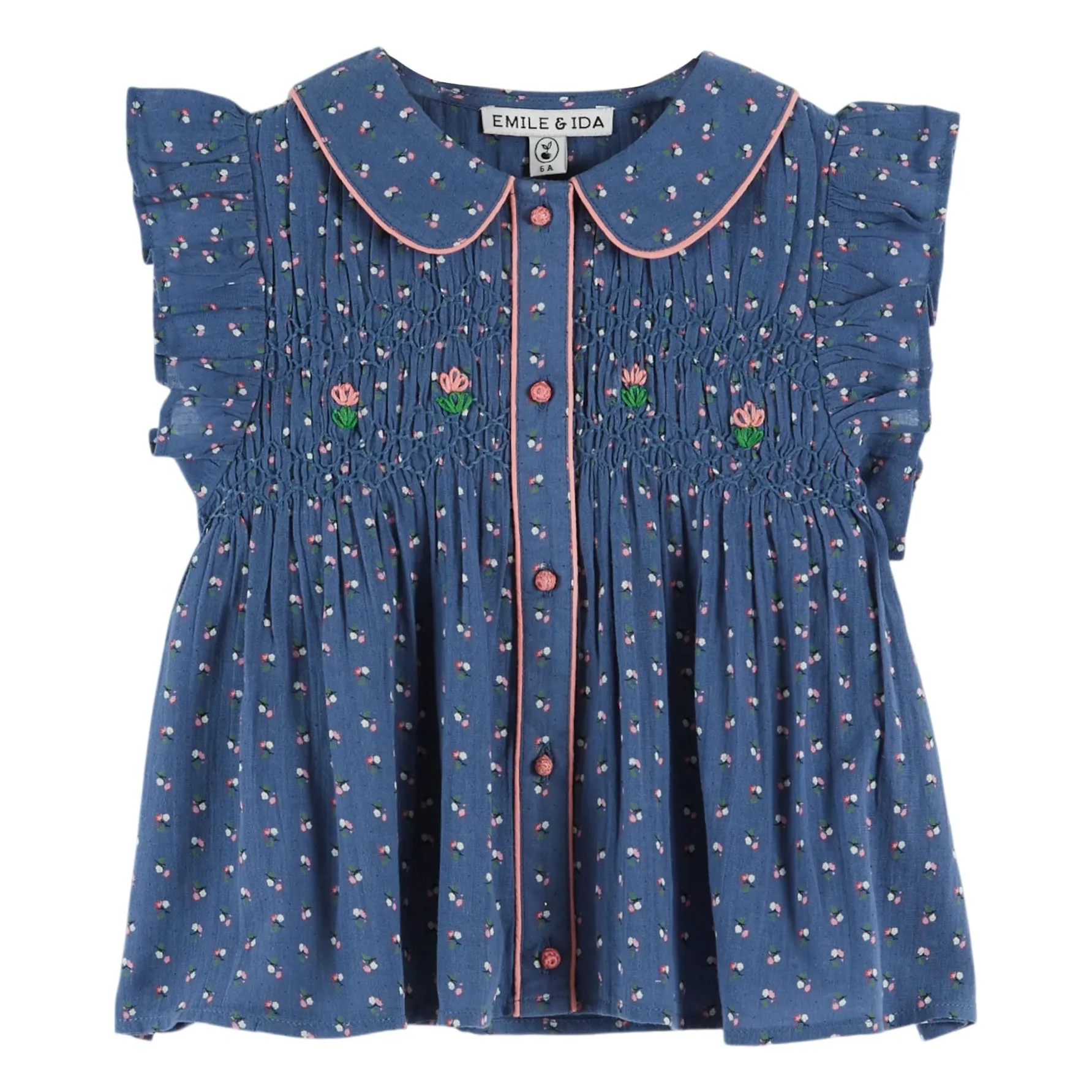 Emile Et Ida Blue Blouse Smockée Fleurie