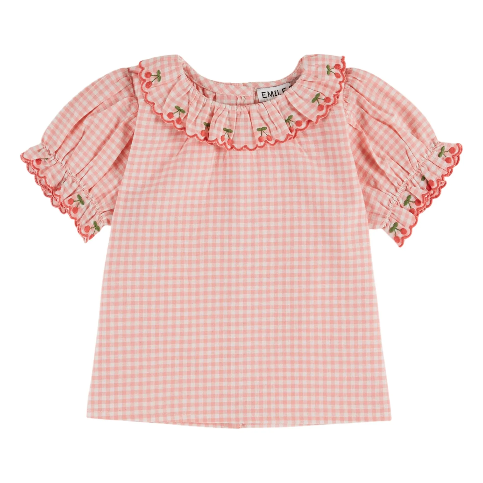 Emile Et Ida Pink Gingham Collar Embroidered Blouse Organic Cotton