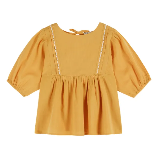 Blusa de gasa con volantes | Amarillo