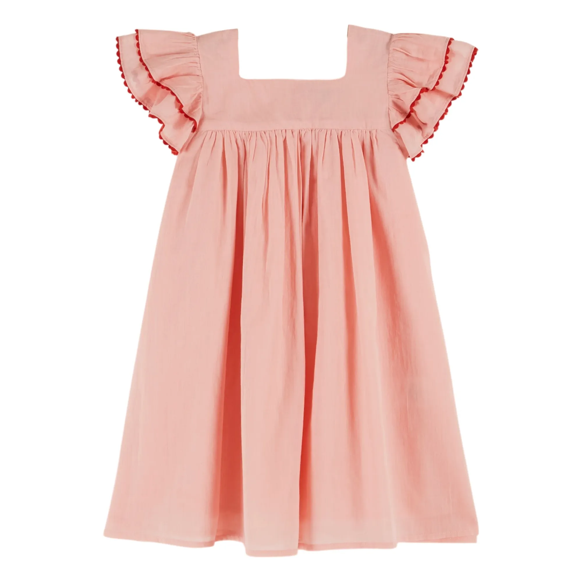 Emile Et Ida Pale Pink Voile Ruffle Dress
