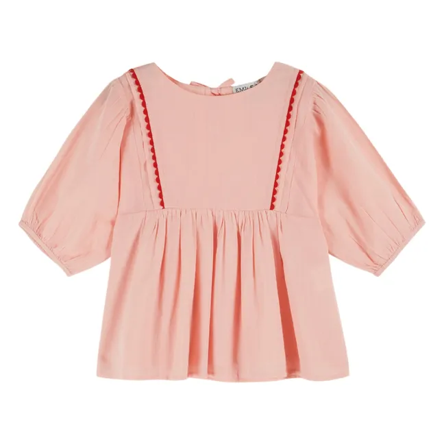 Blusa de gasa con volantes | Rosa Pálido