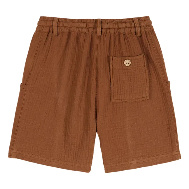 Pantalón corto de gasa de algodón liso | Marrón