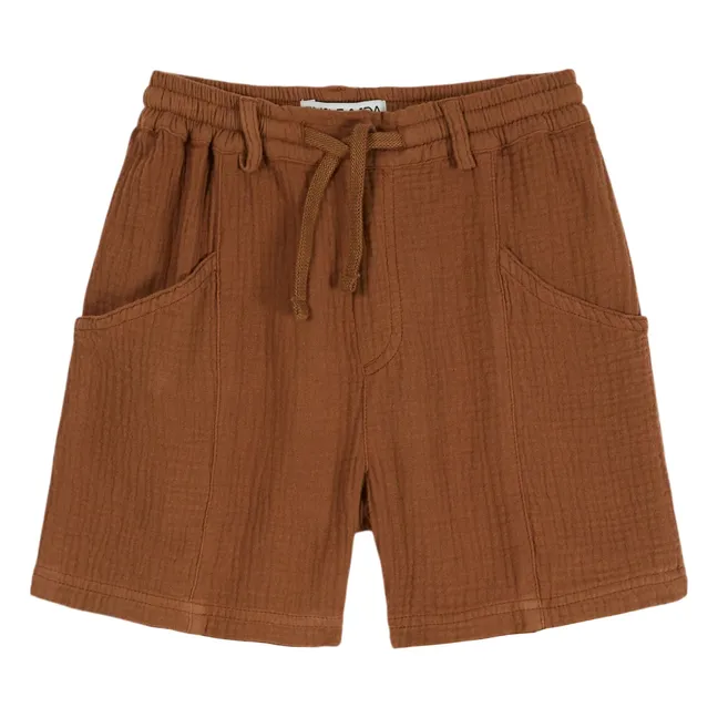 Pantalón corto de gasa de algodón liso | Marrón