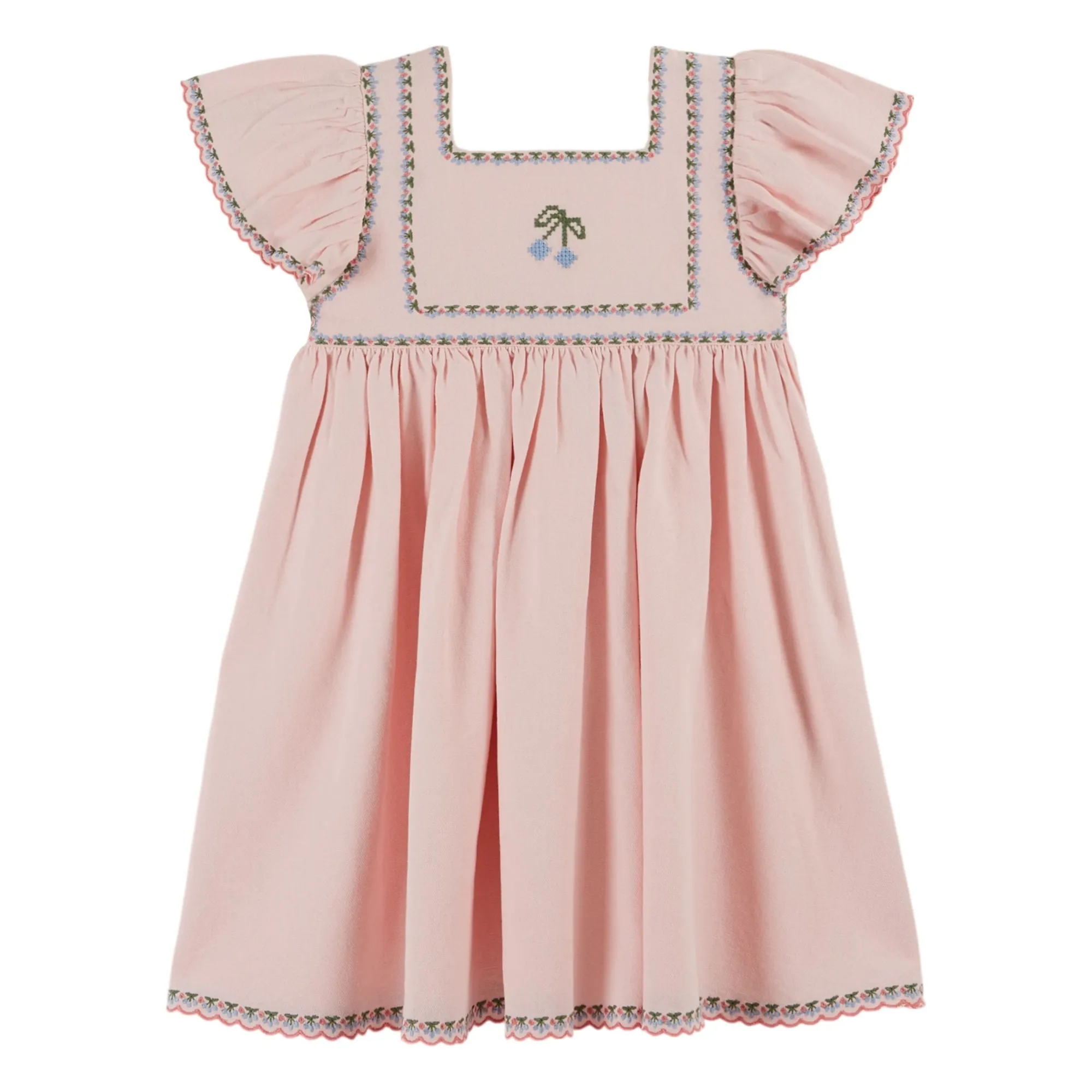 Emile Et Ida Pale Pink Embroidered Dress