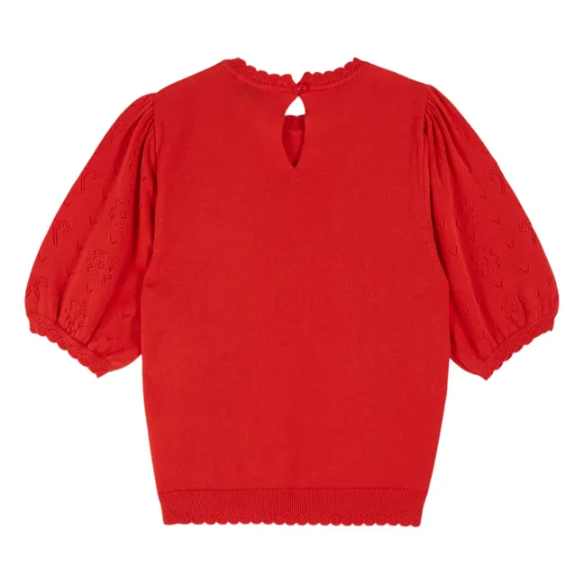 Maglione in cotone organico annodato e traforato | Rosso papavero