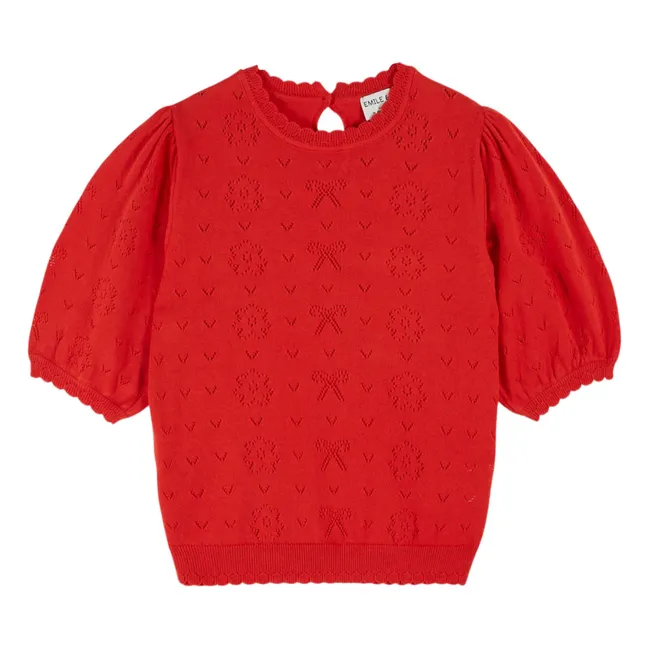 Maglione in cotone organico annodato e traforato | Rosso papavero