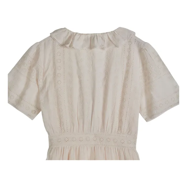 Vestido de algodón broderie anglaise | Crema