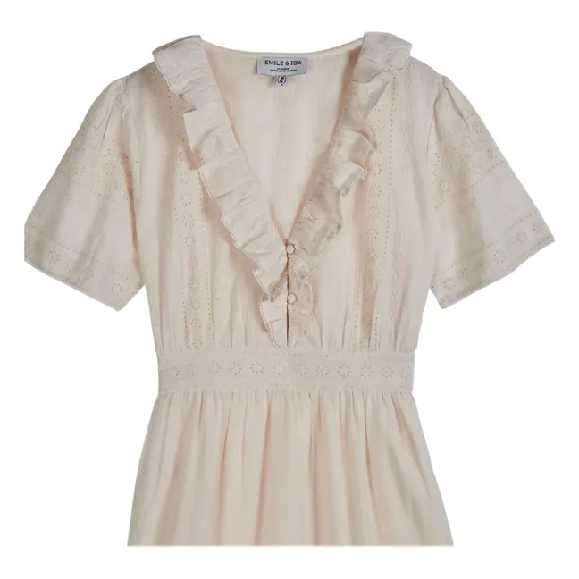 Vestido de algodón broderie anglaise | Crema