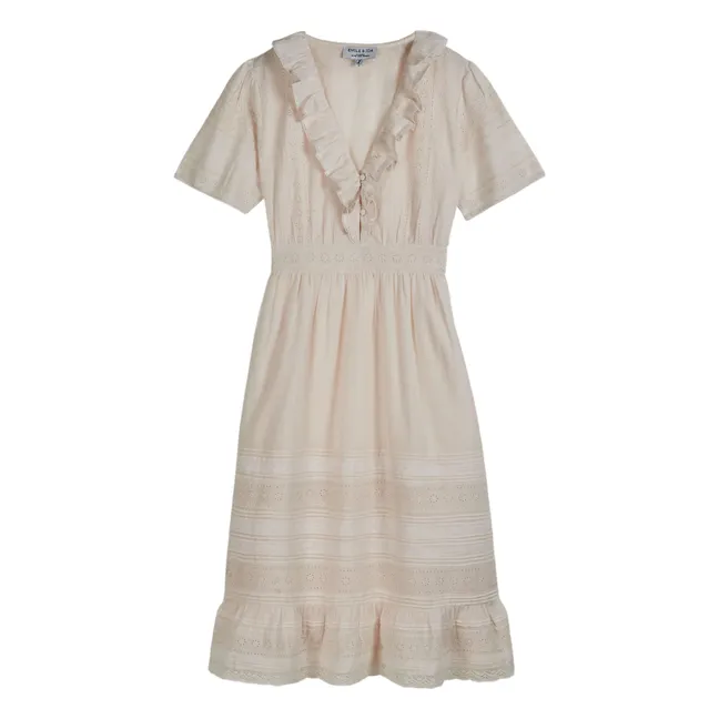 Vestido de algodón broderie anglaise | Crema