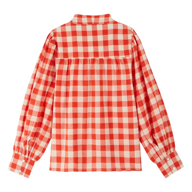 Blusa de cuadros con cuello lavaliere de algodón orgánico | Rojo