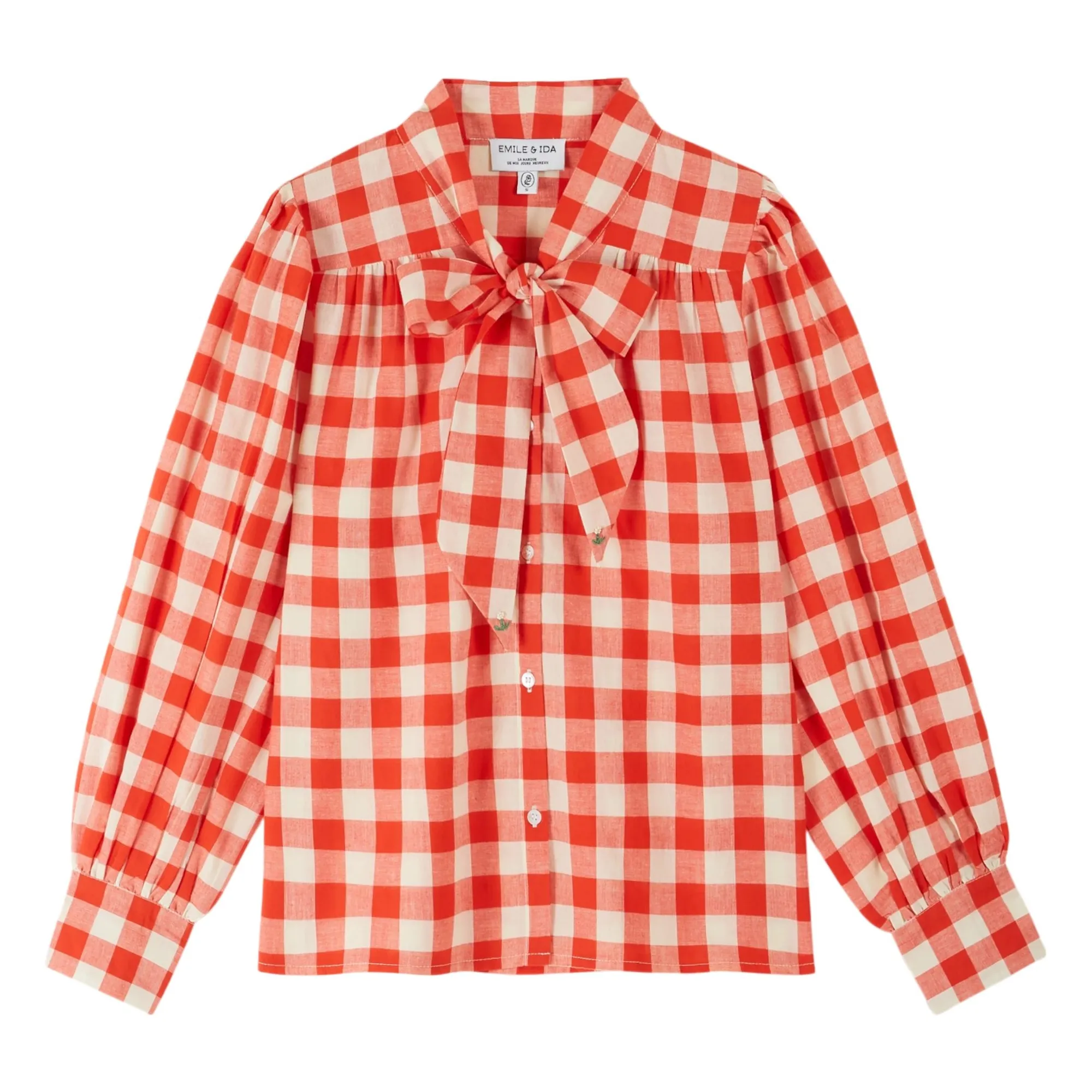 Blouse Vichy Col Lavalière Coton Bio | Rouge- Image produit n°0
