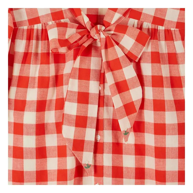 Blusa de cuadros con cuello lavaliere de algodón orgánico | Rojo