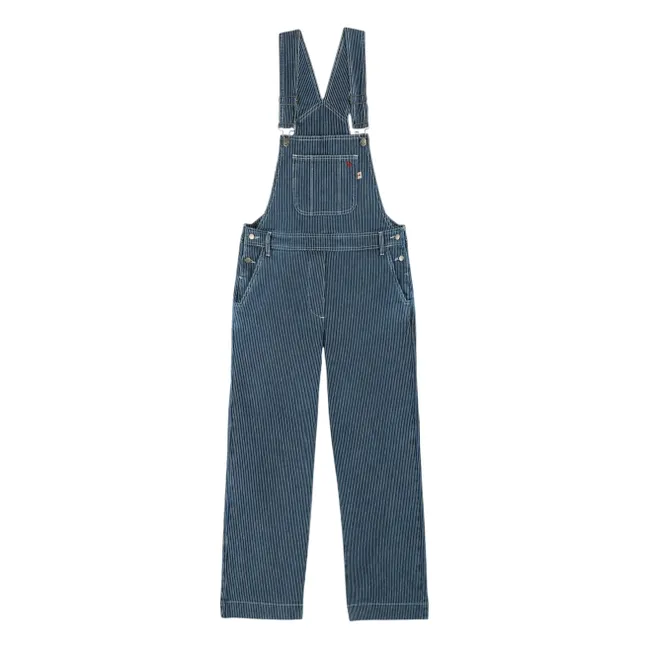 Cotton Stripe Dungarees | Blue