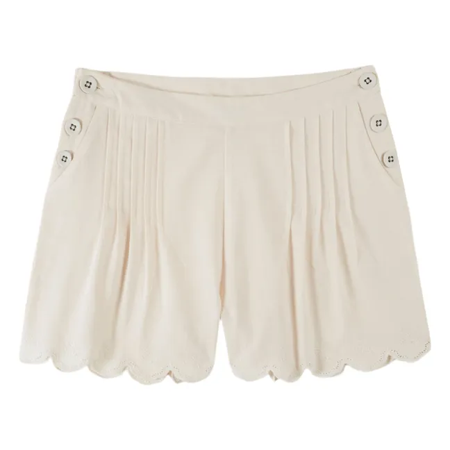 Pantalones cortos plisados de algodón vintage | Crema