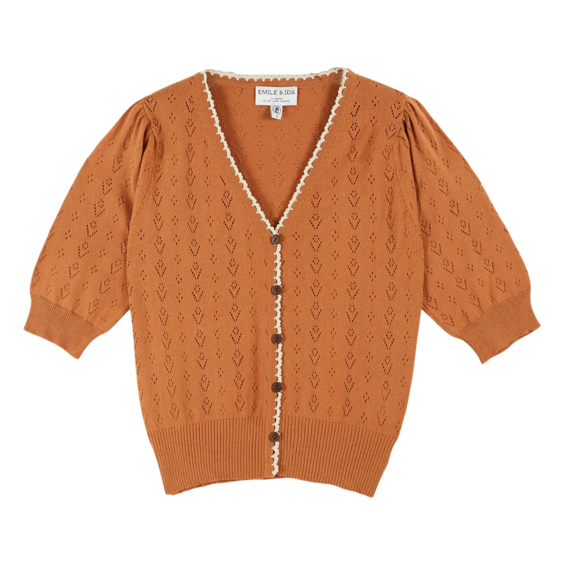 Emile Et Ida Cannelle Organic Cotton Openwork Cardigan