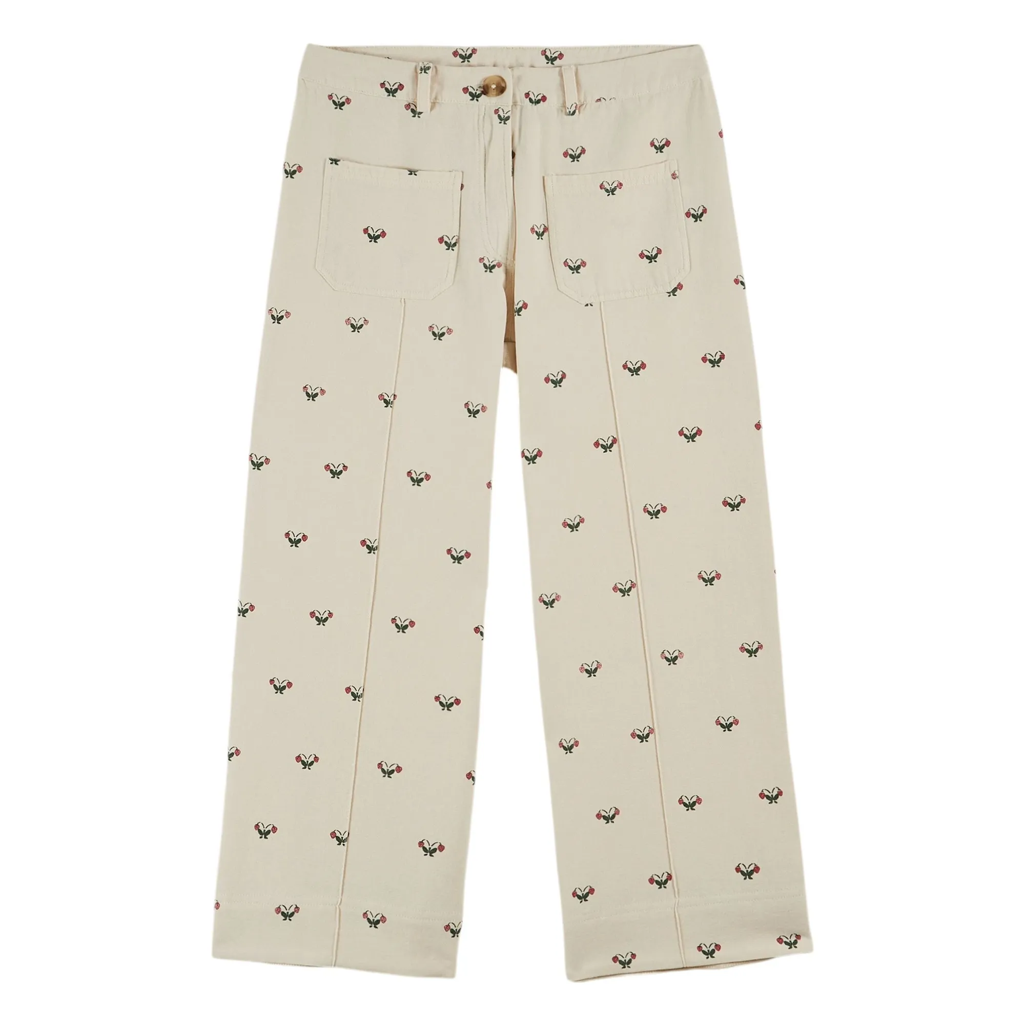 Emile Et Ida Cream Strawberry Cotton Pants