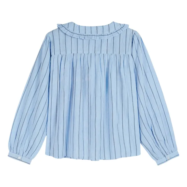 Blouse Col Volanté Coton | Bleu