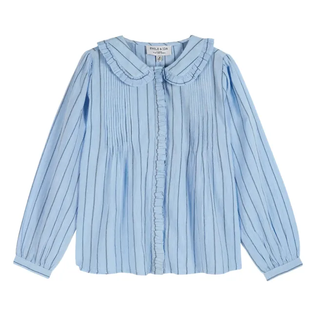 Blusa de algodón con cuello de volantes | Azul