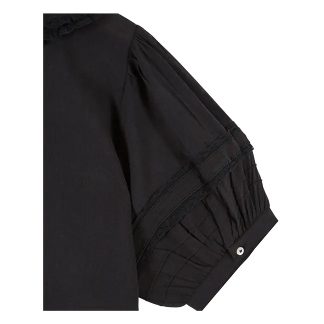 Blusa de algodón con encaje vintage | Negro