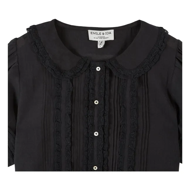 Blusa de algodón con encaje vintage | Negro