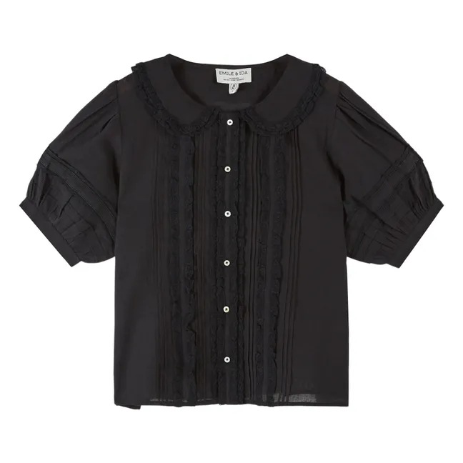 Blusa de algodón con encaje vintage | Negro