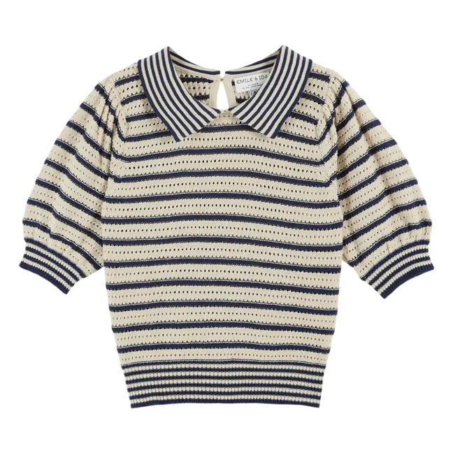 Pull Rayures Ajouré Coton Bio | Bleu marine