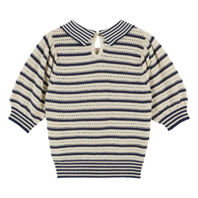 Organic cotton openwork stripes sweater | Navy blue