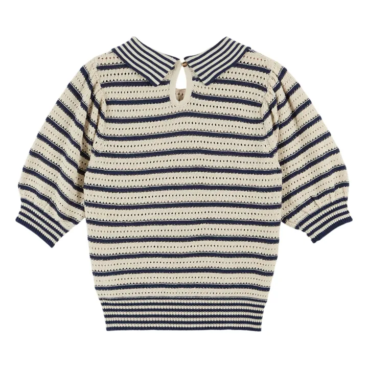 Organic cotton openwork stripes sweater | Navy blue- Product image n°3