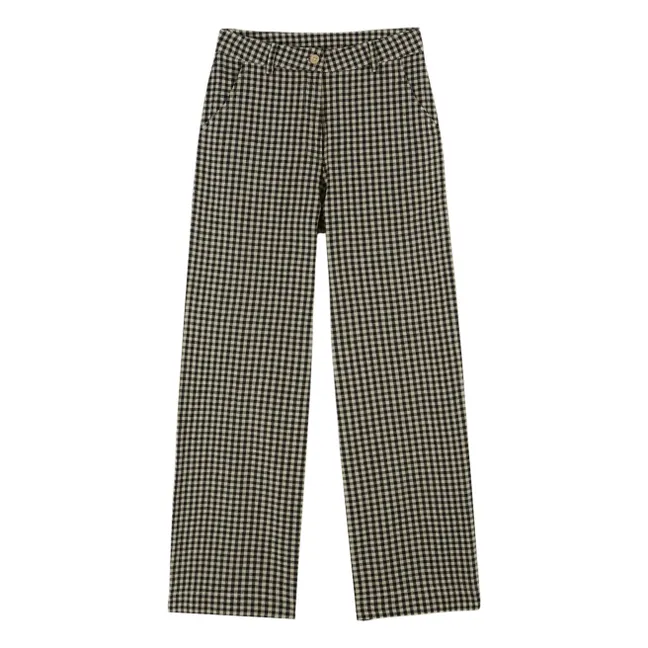 Cotton Gingham Trousers | Black