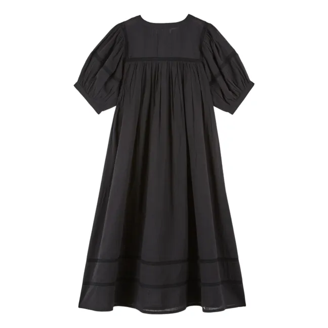 Vestido de gasa de algodón con encaje | Negro