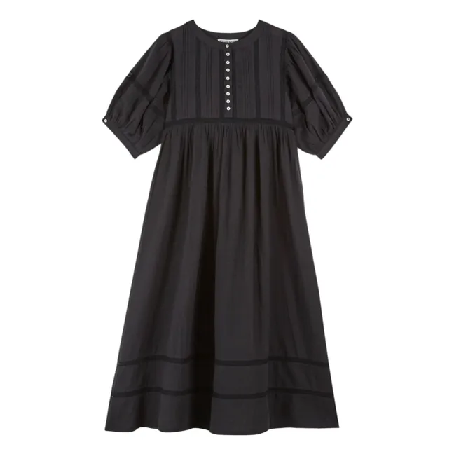 Vestido de gasa de algodón con encaje | Negro