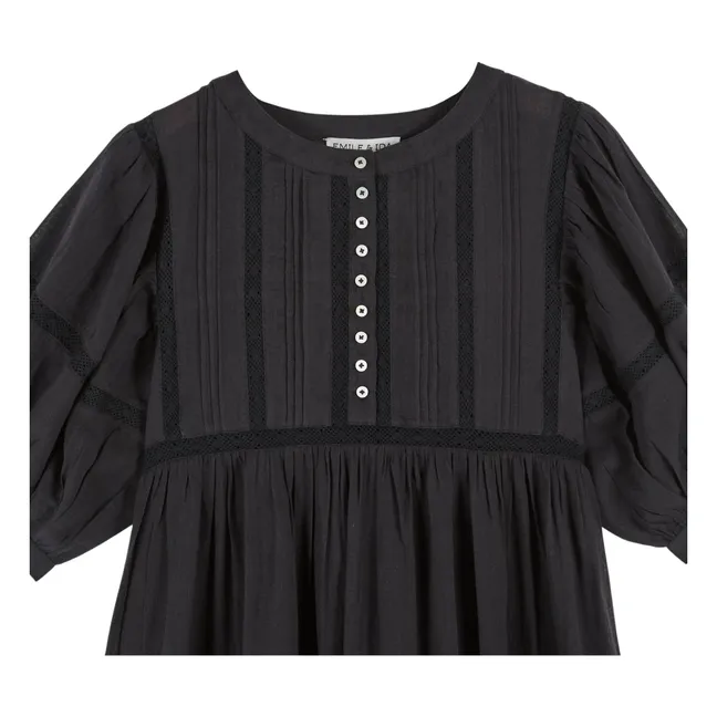 Vestido de gasa de algodón con encaje | Negro