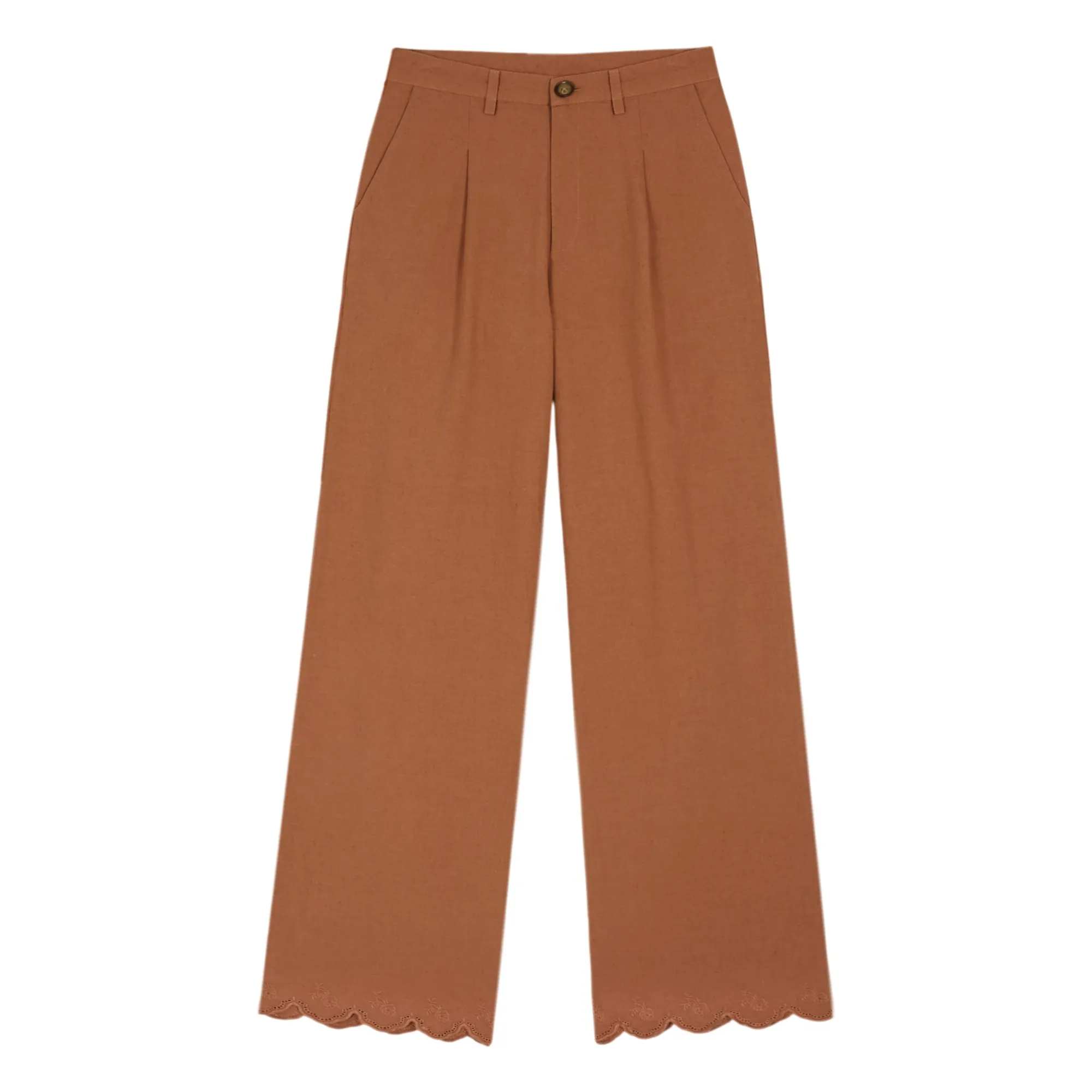 Emile Et Ida Brown Cotton Embroidered Pants