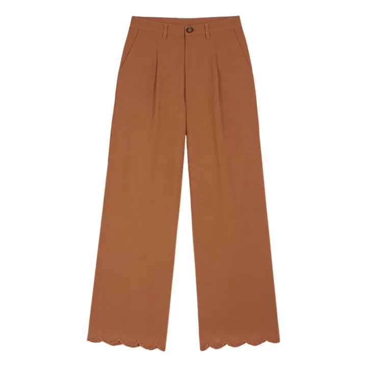 Pantalón de algodón bordado | Marrón- Imagen del producto n°0