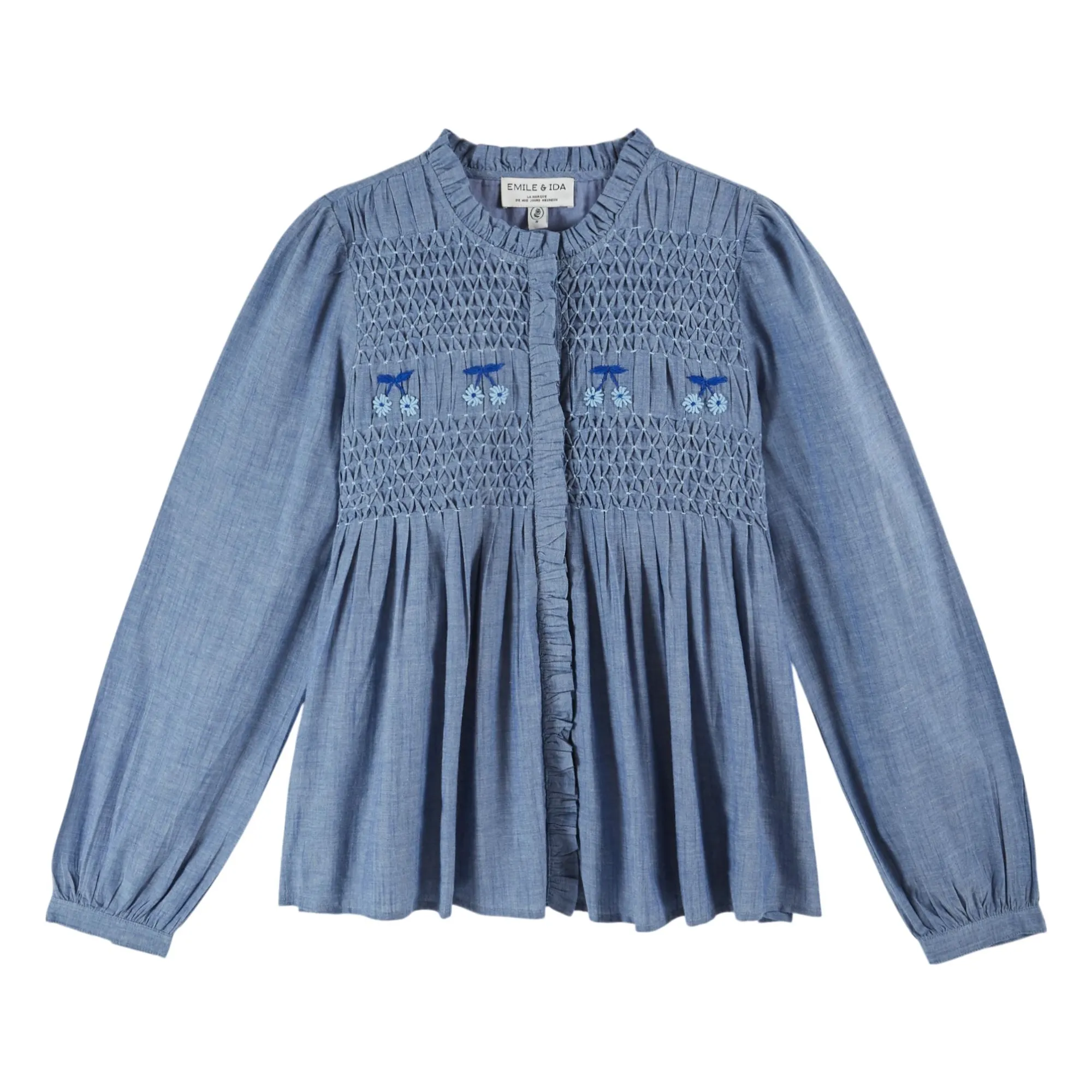 Emile Et Ida Blue Smocks Chambray Cotton Blouse