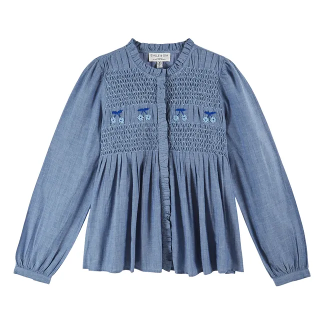 Smocks Chambray Cotton Blouse | Blue